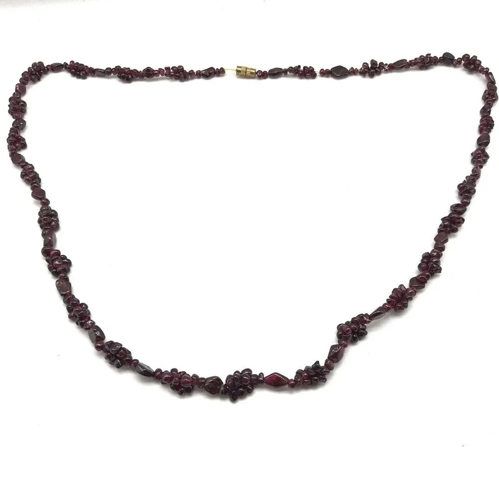 Vintage Antique Genuine Bohemian Garnet Cluster Single Strand Necklace 26